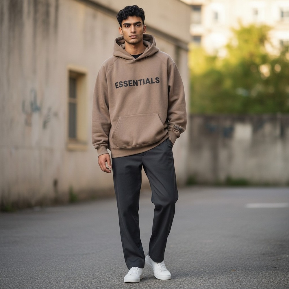 Fear of God Essentials Hoodie Streetwear‎ Tan Brown Fleece Unisex Medium FOG